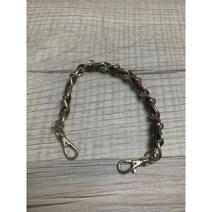 Gold Tone Interwoven Black Leather Chain Bracelet Lobster Clasp 7.5 Inch